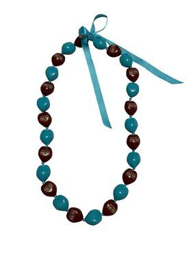 Vintage Mai Kai Tiki Bead Necklace Turquoise Brown Ribbon Tie 28” Hawaii Souveni